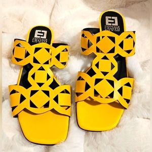 Emanuel Castro Italian Leather Two Band Perforated Sandals Size 9 Color Yellow